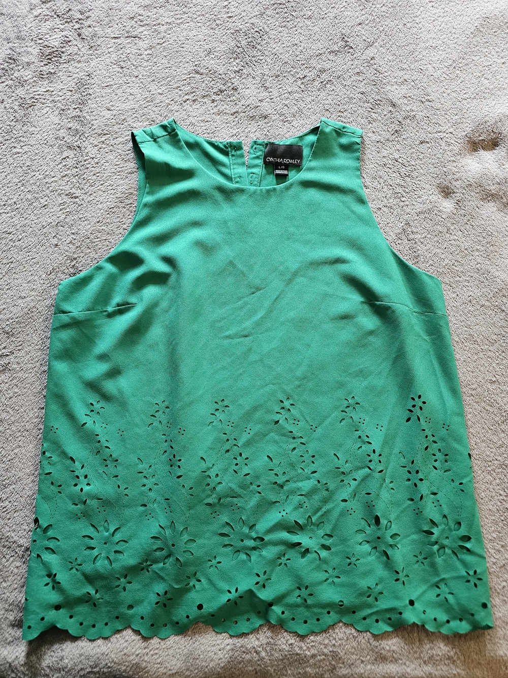 Cynthia Rowley Emerald Green Laser-Cut Sleeveless Shell
